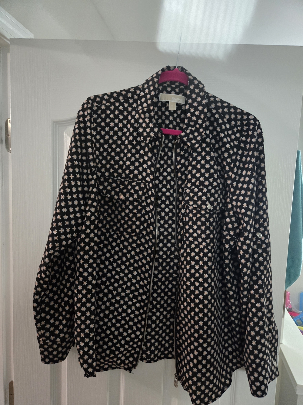 Michael Kors Black Polka Dot Blouse with Blush Circles